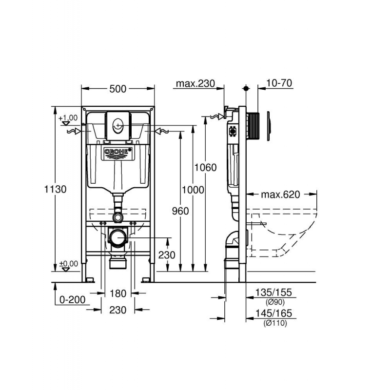 Инсталляция для унитаза подвесного стандартная комплект Grohe Rapid SL (38750001)