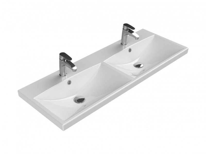 Тумба с раковиной на две чаши четырьмя ящиками подвесная BelBagno MARINO-CER 120 Rovere Rustico, раковина белая