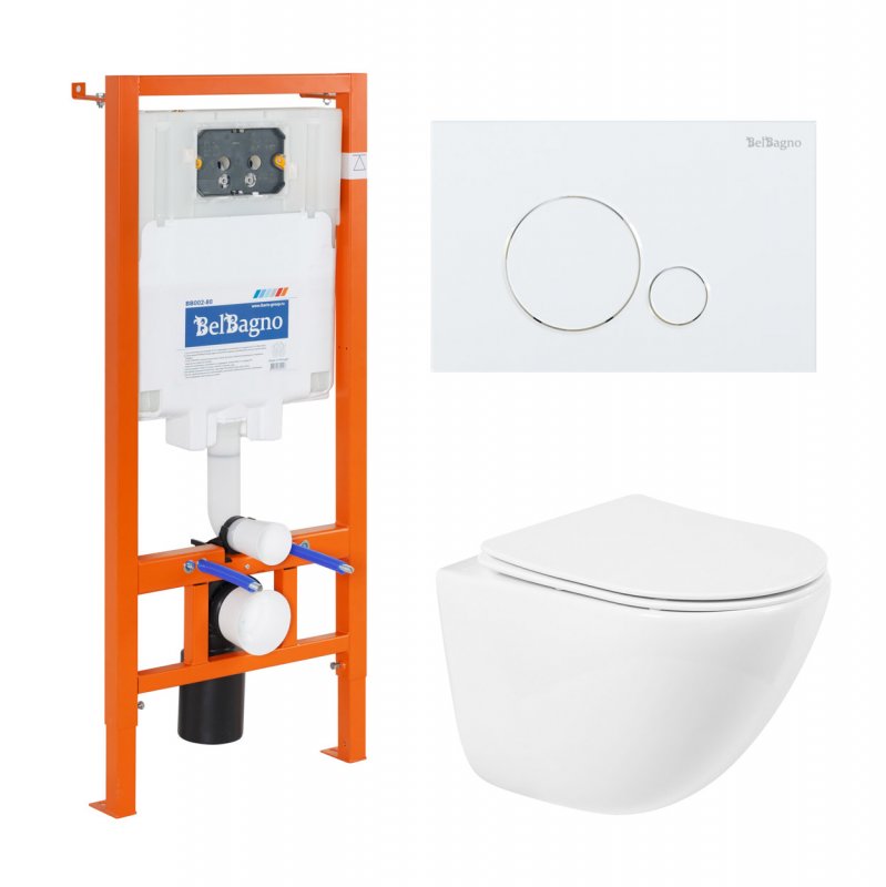 Комплект 4 в 1 Унитаз подвесной BelBagno AMANDA BB051CHR с сиденьем BB051SC + Система инсталляции для унитазов BelBagno BB002-80 с кнопкой смыва BB014