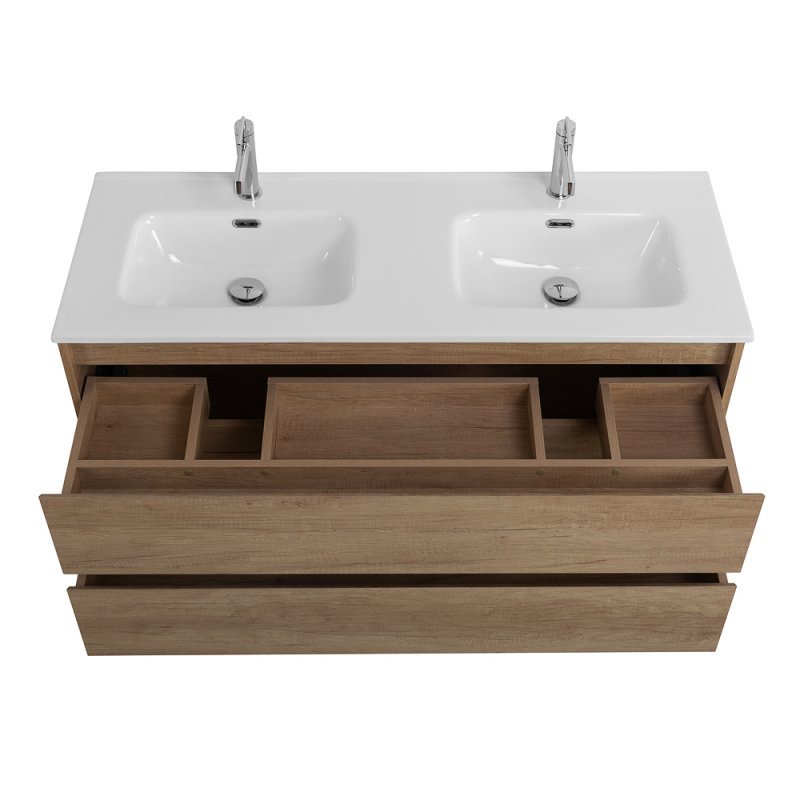 Тумба с раковиной на две чаши подвесная BelBagno KRAFT 120 Rovere Tabacco , раковина белая