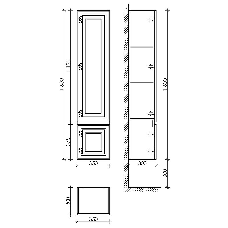 Шкаф-пенал SANCOS Very подвесной левый,  Doha Soft , 350х300х1600 мм, арт. PVR35LSM