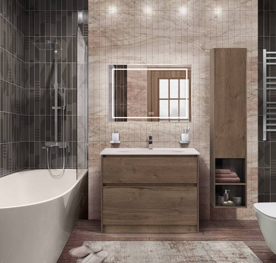 Тумба с керамической раковиной напольная BelBagno KRAFT 60 Rovere Tabacco, раковина BB600ETL белая