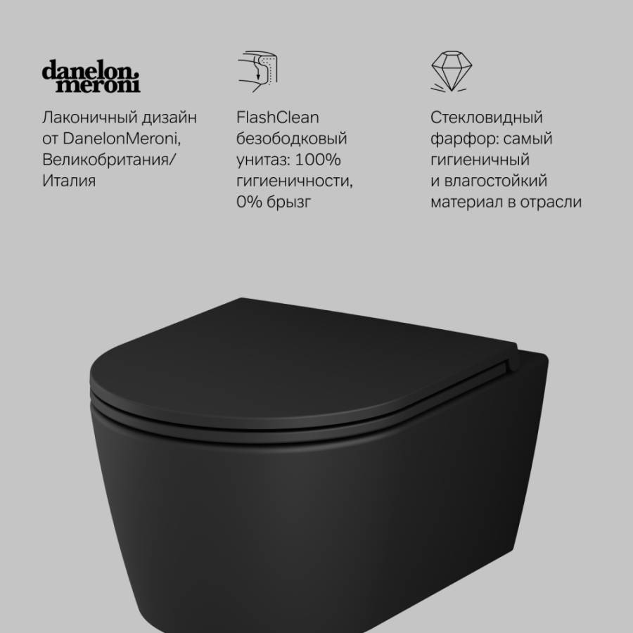 C8F1700MBSC Func подвесной унитаз 49 см FlashClean с сиденьем микролифт, черн мат