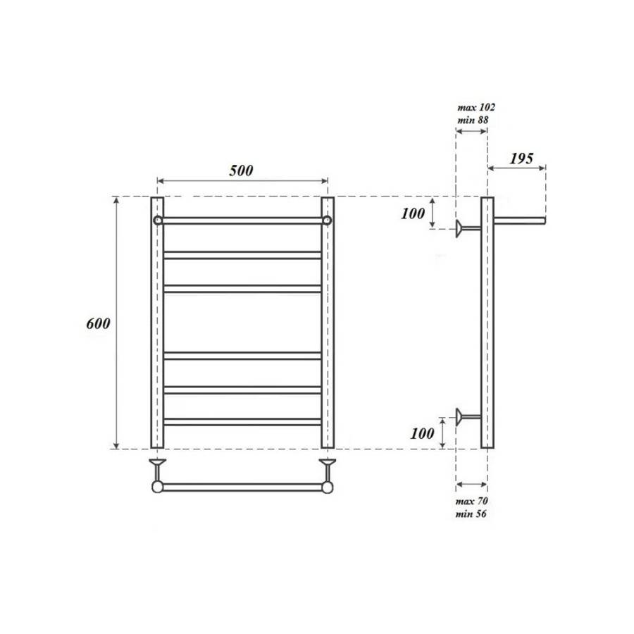 Полотенцесушитель водяной Point Аврора PN10156P П5 500x600 с полкой, хром