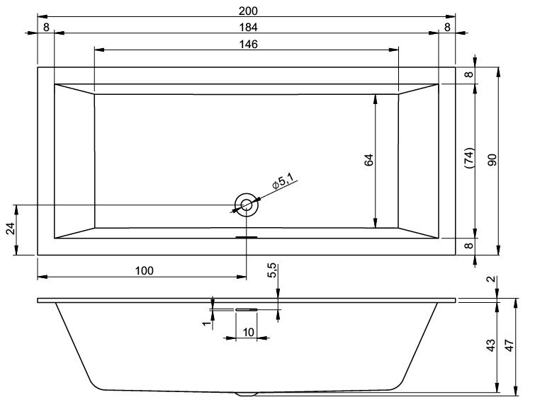 Акриловая ванна  RETHING CUBIC 200x90 R PULG&PLAY RIHO FALL