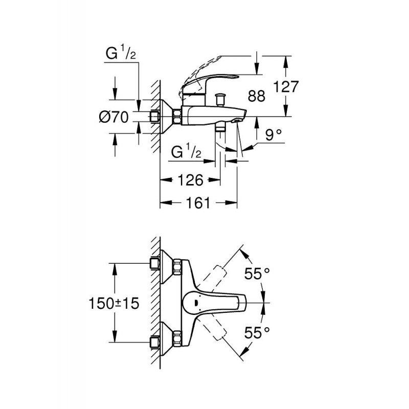 Комплект смесителей с душем Grohe Eurosmart 124446 хром