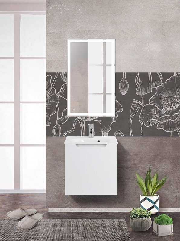 Тумба с раковиной подвесная с распашной дверцей, правосторонняя BelBagno ETNA 50 Rovere Moro, раковина белая