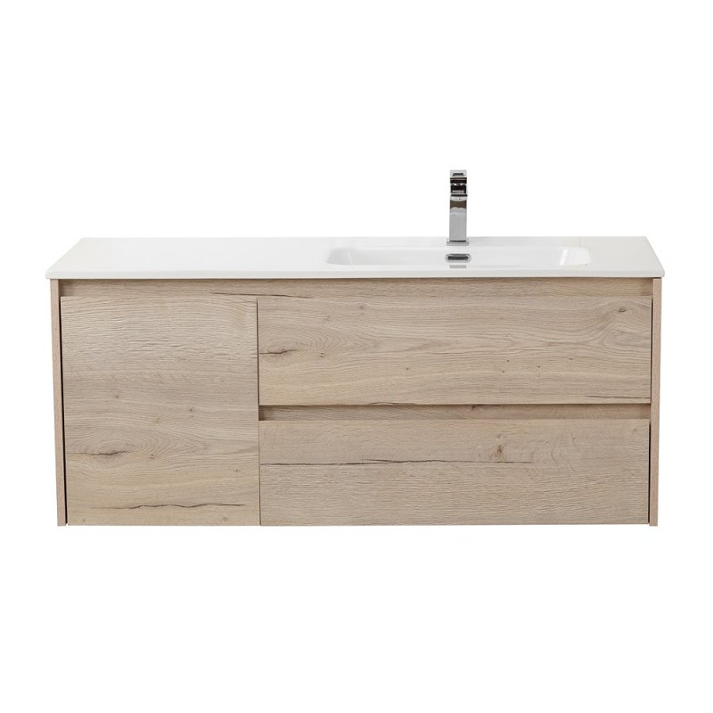 Тумба с раковиной подвесная с двумя ящиками и одной дверцей BelBagno KRAFT 120 Rovere Tabacco правая, раковина белая