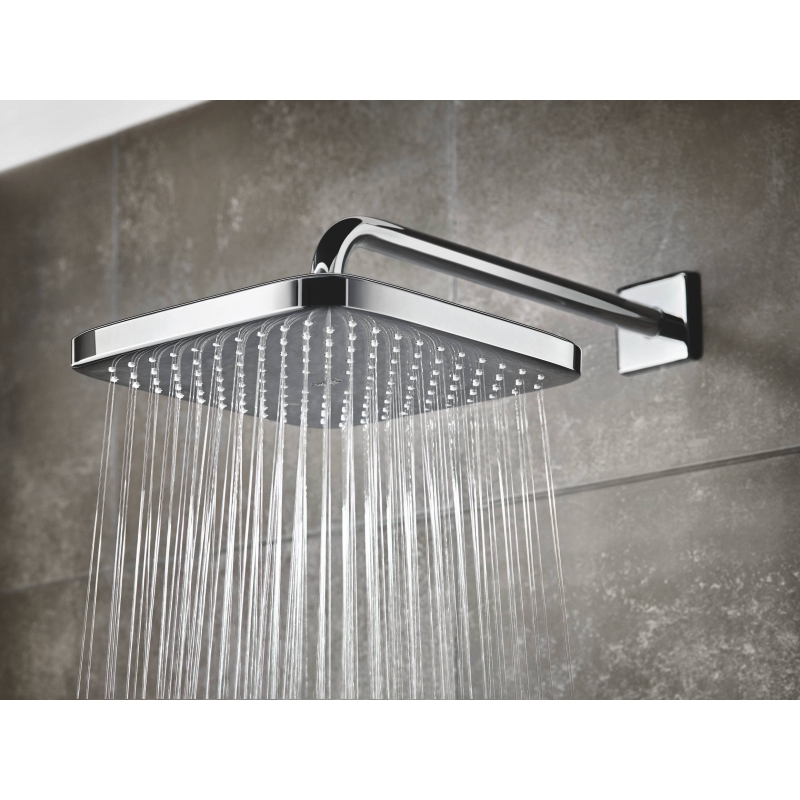 Верхний душ GROHE Tempesta CUBE 250, квадратный (низ-хром, верх-белый) + Душевой кронштейн 380 мм, хром (26687000)