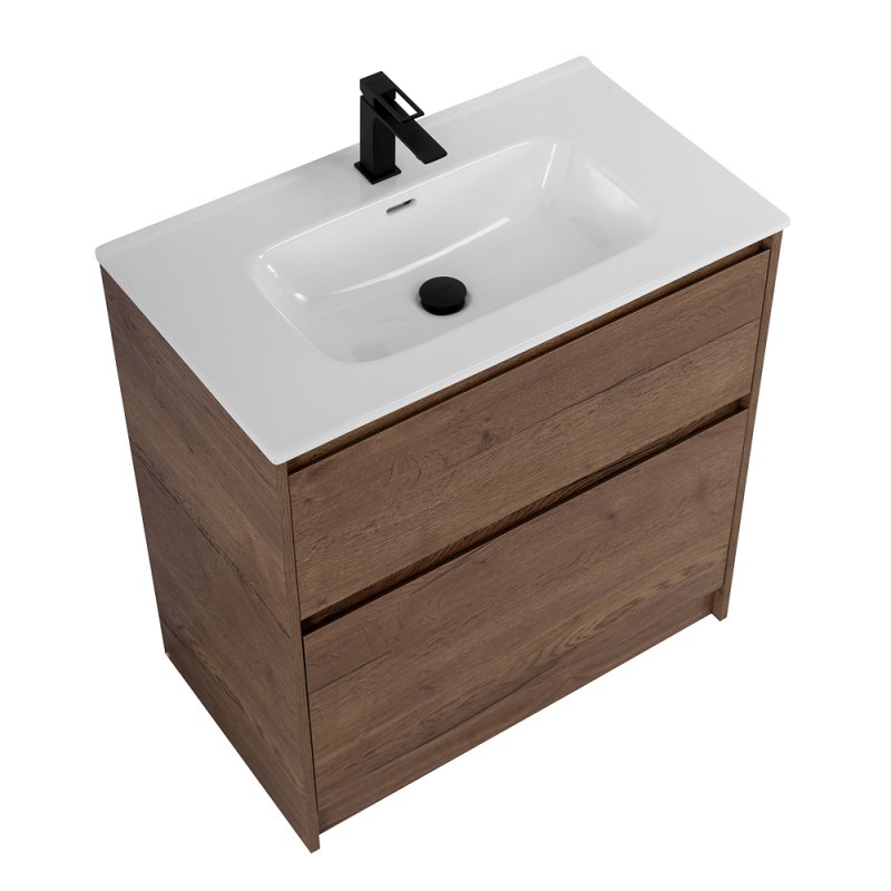 Тумба с керамической раковиной напольная BelBagno KRAFT 60 Rovere Tabacco, раковина BB600ETL белая