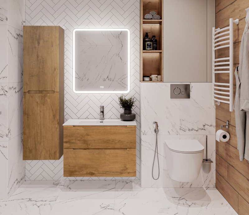 Тумба с раковиной подвесная BelBagno ETNA-H60 80 Rovere Nature, раковина белая