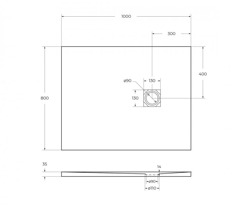TRAY-MR-UNO-AH-180/80-35-W-CR Поддон из искусственного мрамора в комплекте с сифоном с декоративной накладкой (хром)
