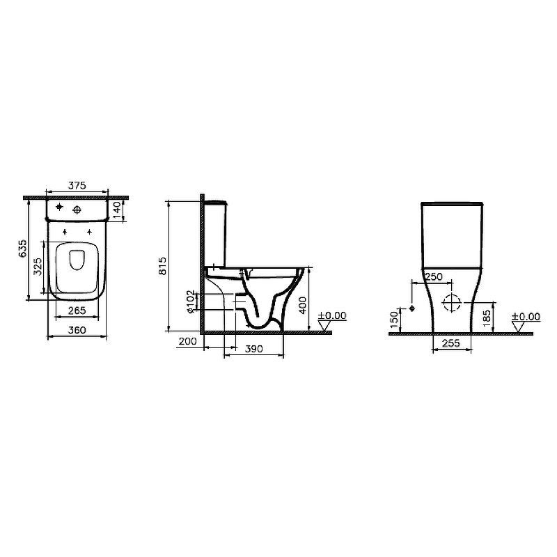 Напольный безободковый унитаз VitrA Polar, двурежимный механизм смыва 3/6 л, дюропластовое сиденье микролифт