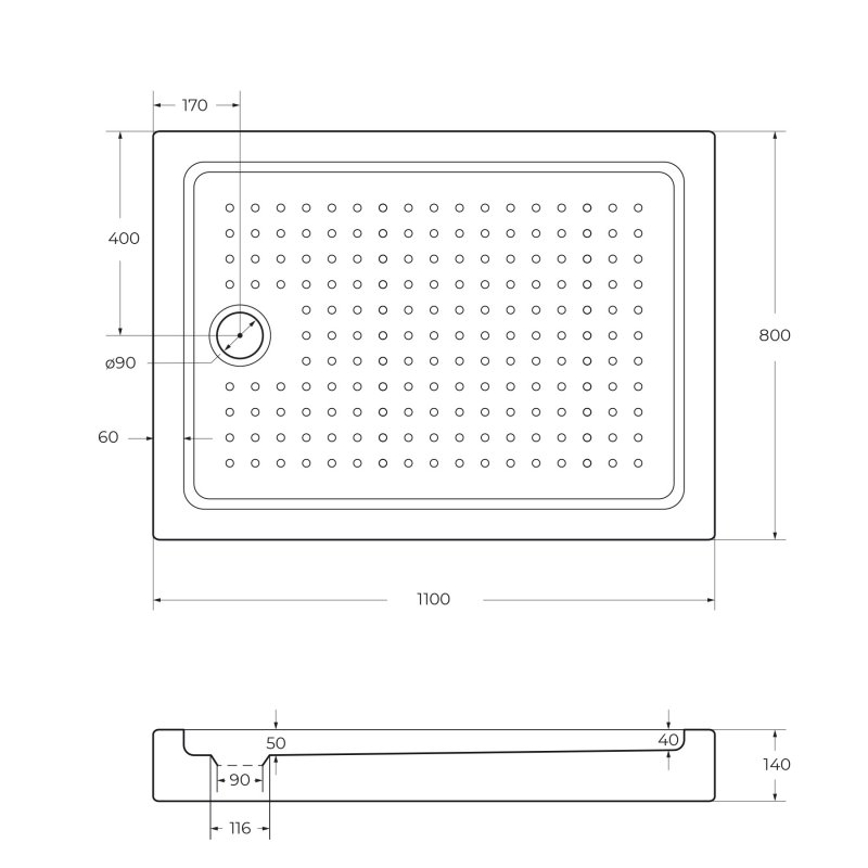 Акриловый поддон CEZARES TRAY-A-AH-90/80-15-W