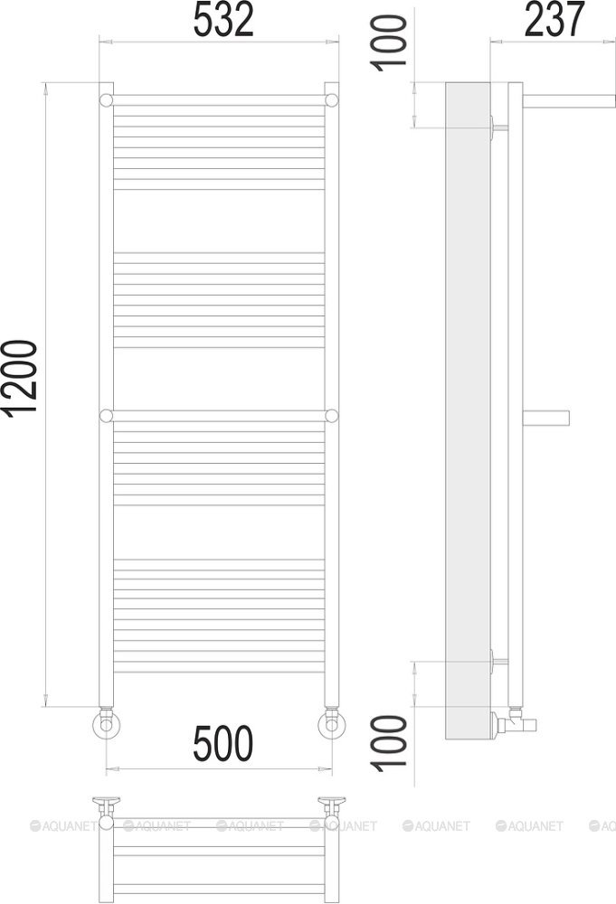 Полотенцесушитель Terminus Аврора с 2-мя/п П22 500х1200