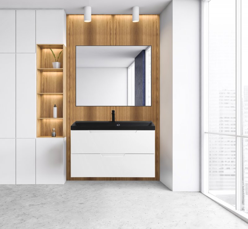 Тумба с раковиной подвесная BelBagno VITTORIA 90 Bianco Lucido-P, раковина белая