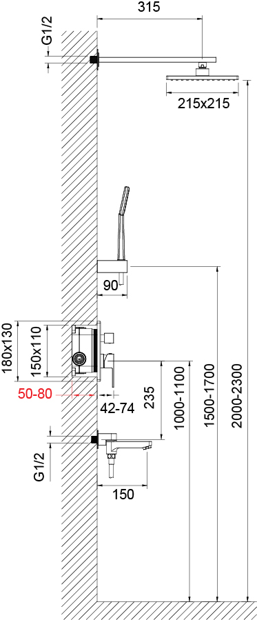 Душевая система Timo Selene SX-3069/03SM скрытого монтажа, черная матовая