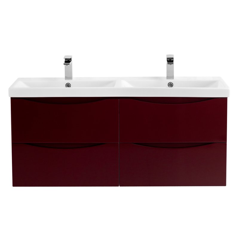Тумба с раковиной на две чаши четырьмя ящиками подвесная BelBagno MARINO-CER 120 Bianco Lucido , раковина белая