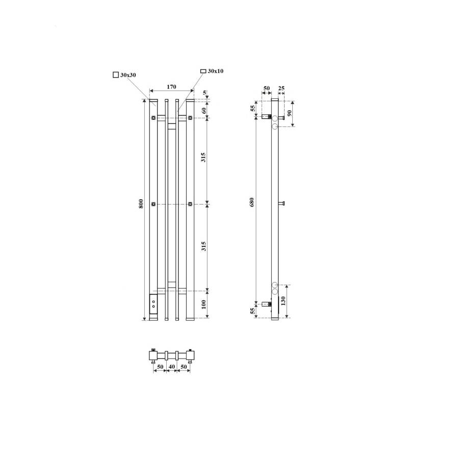Полотенцесушитель электрический Point Фрея PN20728B П2 140x800 диммер слева, черный