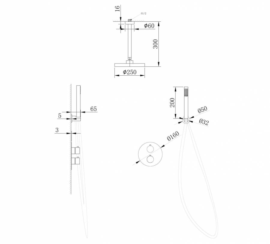 Душевая система ABBER Wasser Kreis AF8121 скрытого монтажа без излива, хром