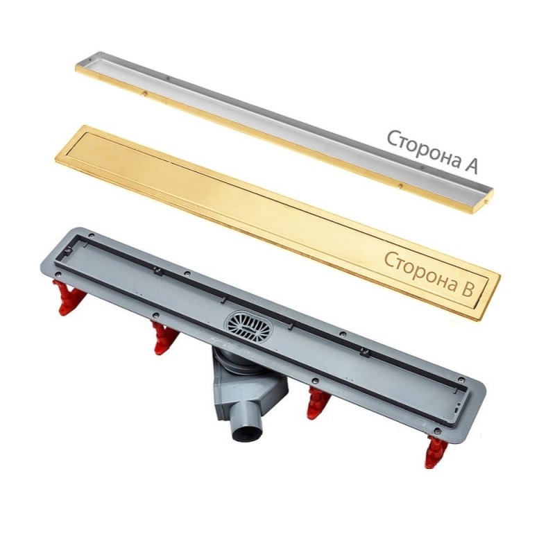 13100050 Линейный трап Confluo Premium Line 300 Gold, двухсторонняя модель Исполнение: Позолота 24К / полая под плитку, рамка - позолота 24К 