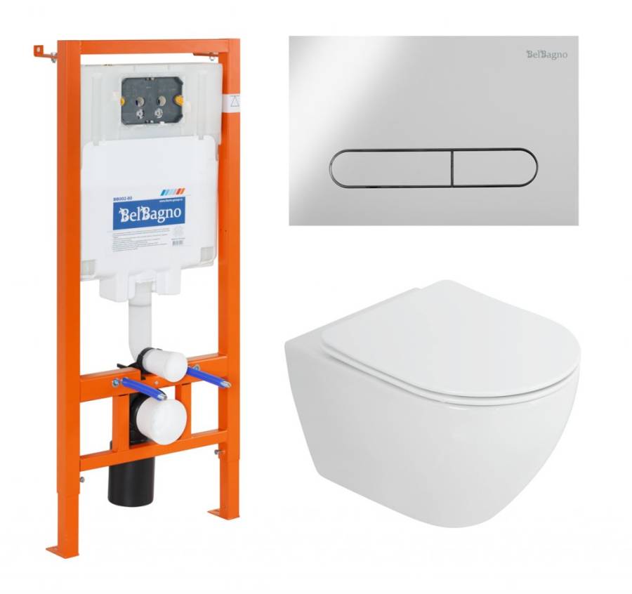 Комплект 4 в 1 Унитаз подвесной Cezares STYLUS-TOR CZR-6601-TH-TOR с сид-ем CZR-2316-SC + Система инст. для унит-в BB002-80 с кн.смыва BB005-PR-CHROME