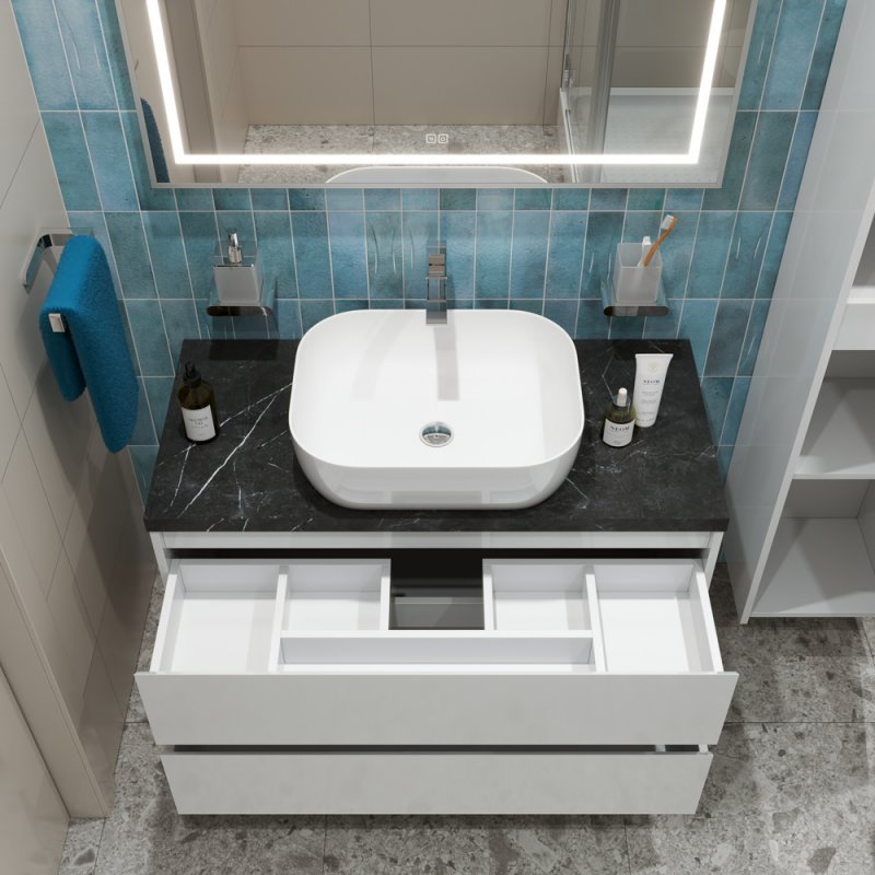 Тумба с раковиной подвесная BelBagno KRAFT 100 Bianco Opaco, раковина белая