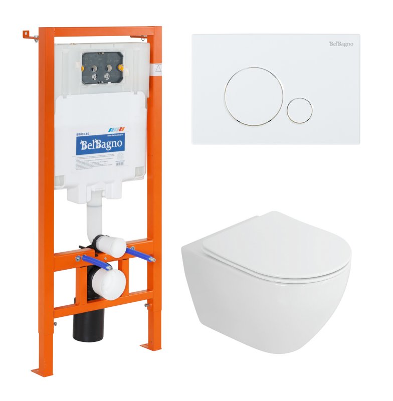 Комплект 4 в 1 Унитаз подвесной Cezares STYLUS-TOR CZR-6601-TH-TOR с сид-ем CZR-2316-SC + Система инст. для унит-в BB002-80 с кн.смыва BB005-PR-CHROME