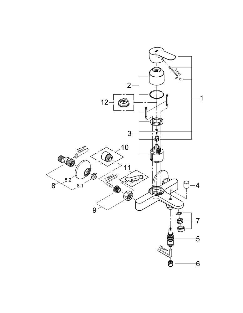 Смеситель для ванны GROHE BauEdge, хром (23334000)