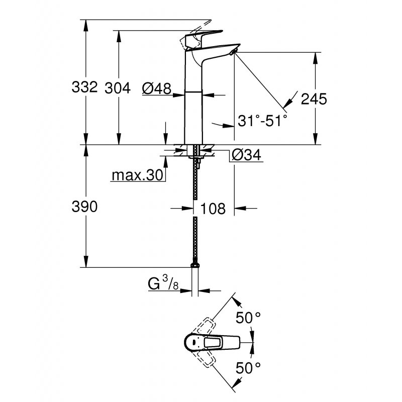 Смеситель Grohe BauLoop для раковины 23764001 хром