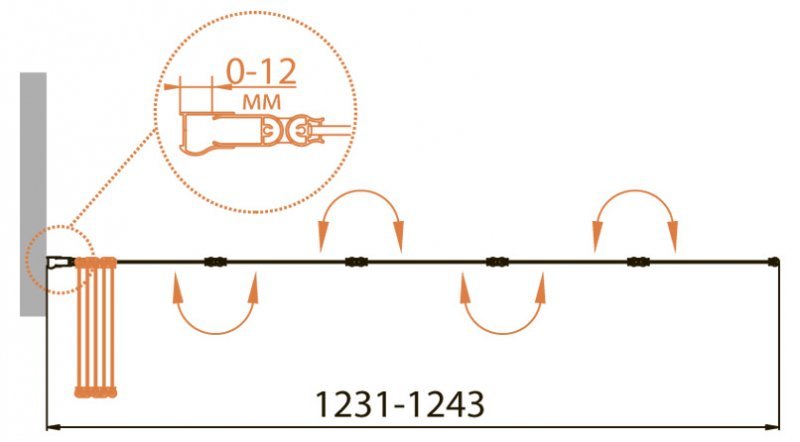 RELAX-V-5-120/140-C-Bi Шторка на ванну Условные размеры, мм:1200х1400 Габариты с диапазоном регулировок, мм:(1190-1200)х1400 