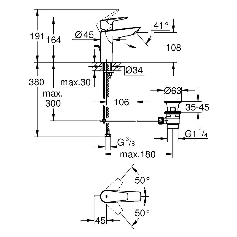 Смеситель Grohe BauEdge для раковины 23758001 хром