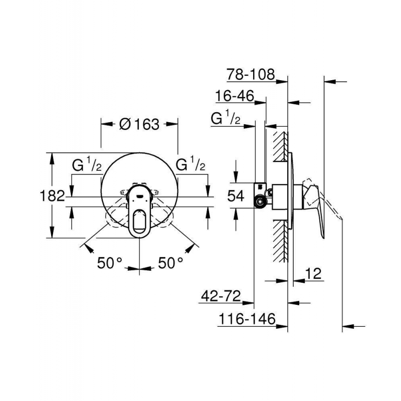 Смеситель для душа GROHE BauLoop (внешняя и встраиваемая части), хром (29080000