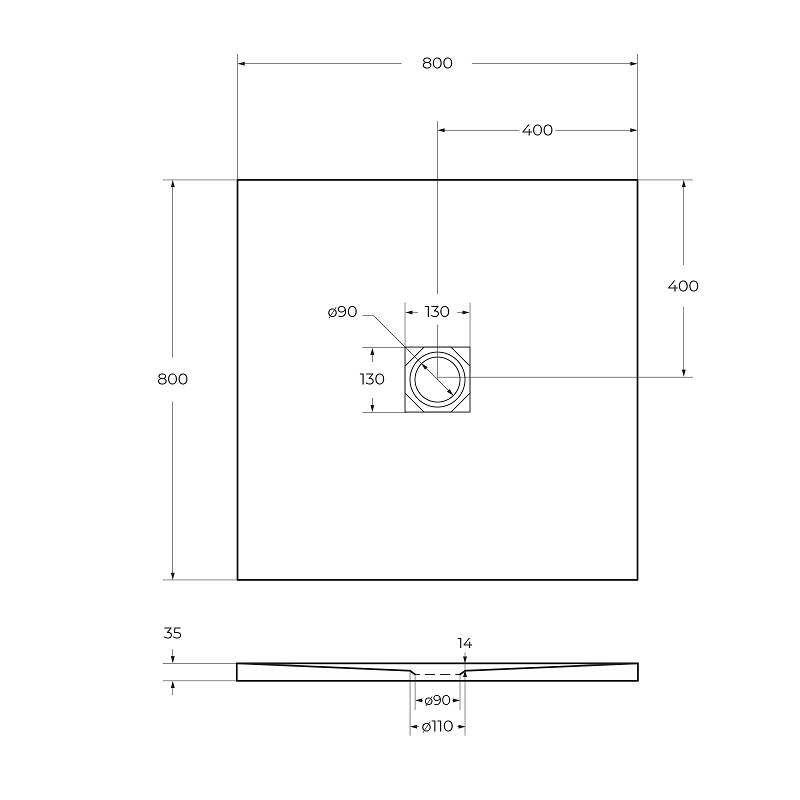 TRAY-MR-UNO-A-80-35-W-CR Поддон из искусственного мрамора,белый Размер,мм:800x800x35 