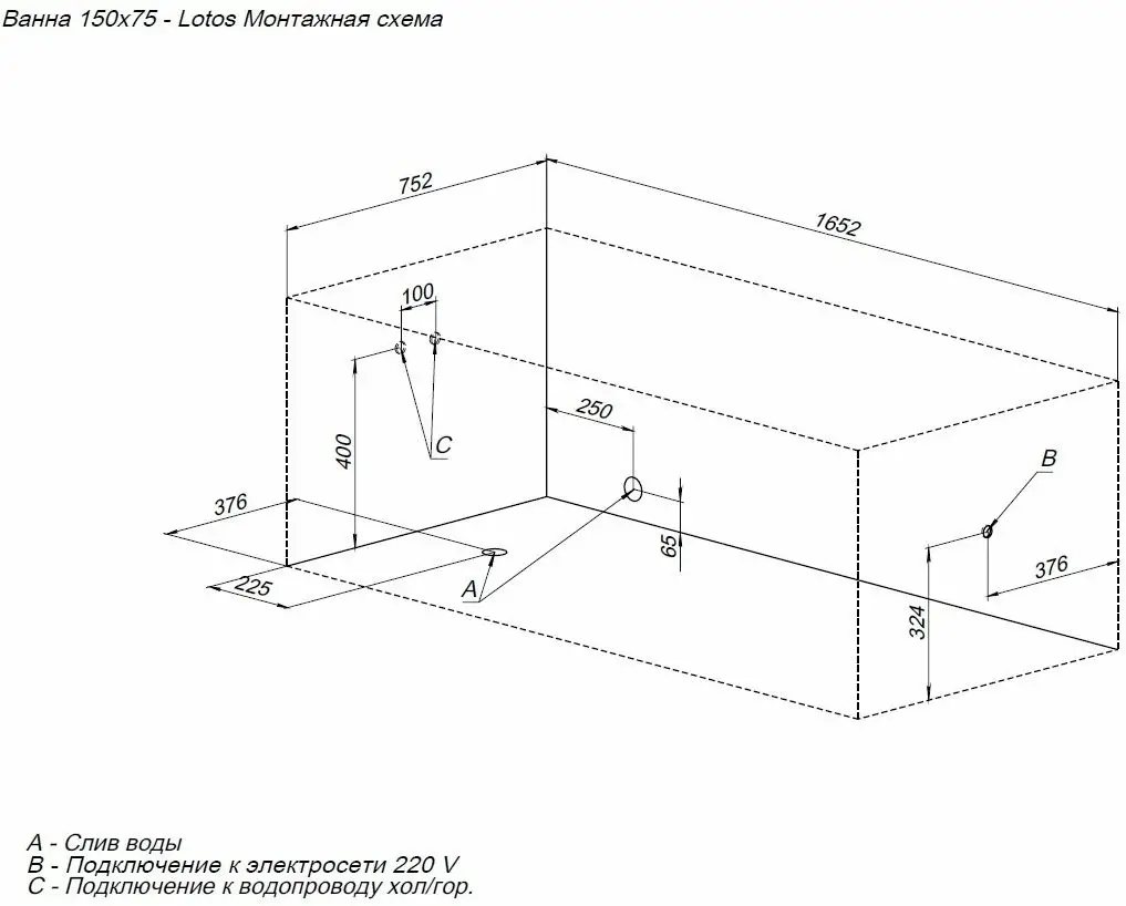 Ванна LOTOS 150*75 к/с62 (336532)