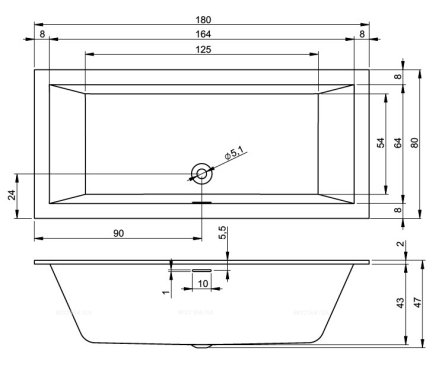 Акриловая ванна  RETHING CUBIC 180x80 R PULG&PLAY RIHO FALL