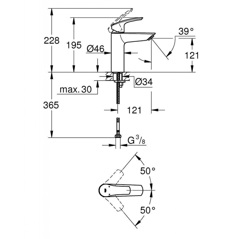 Смеситель для раковины Grohe Eurosmart 2021 M-size, 23324003