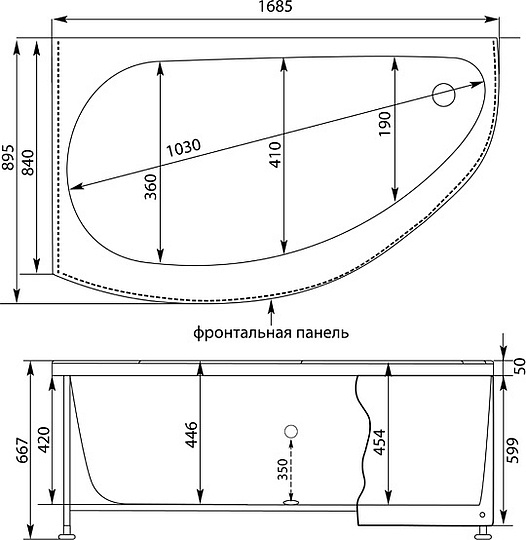 Акриловая ванна AUGUSTA 170*90 L к/с20 (205463)