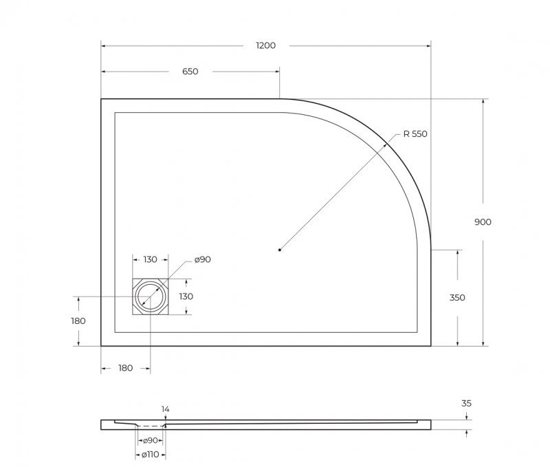 TRAY-MR-UNO-RH-120/80-550-35-W-L-CR Поддон из искусственного мрамора в комплекте с сифоном с декоративной накладкой (хром)