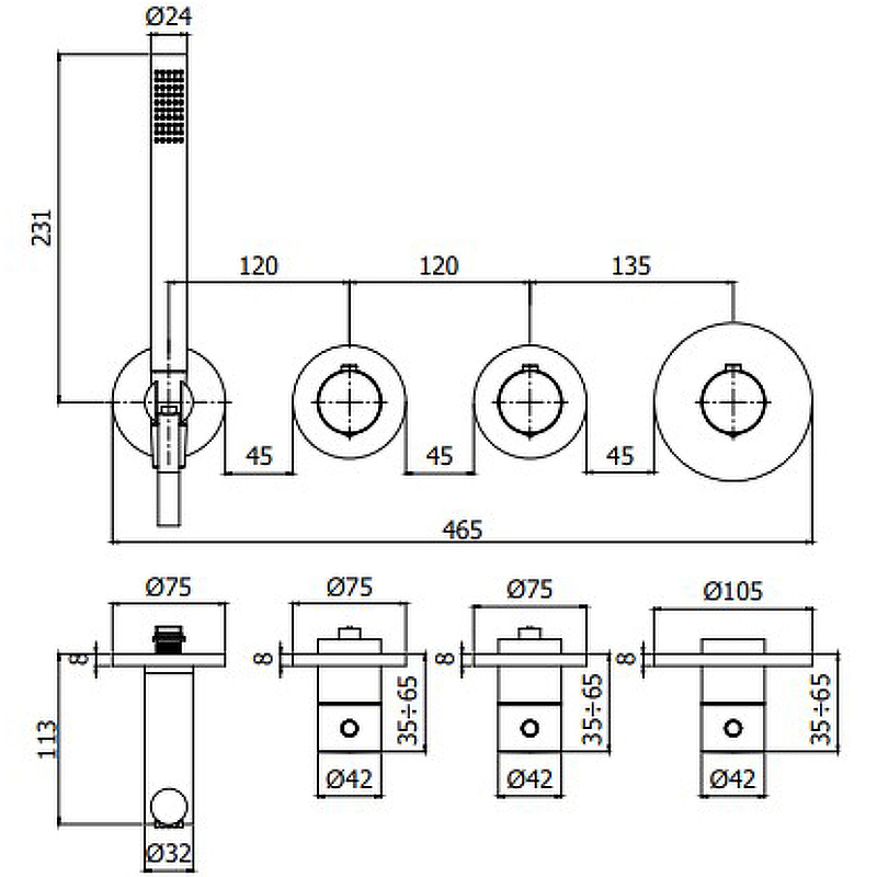 Смеситель для ванны с душем Paffoni Modular Box MDE000NO