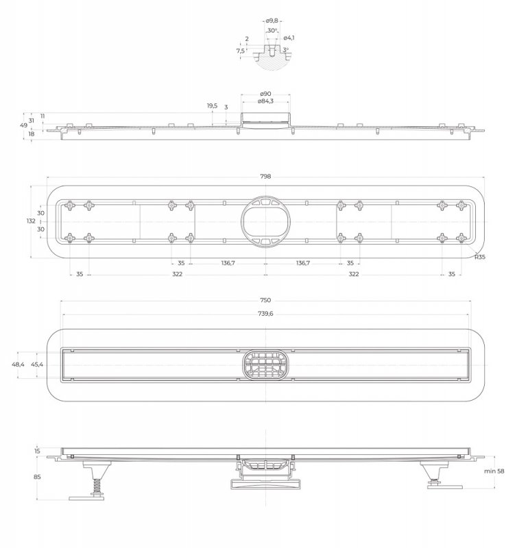BB-LD-LUCE-60-CR Душевой лоток BELBAGNO LUCE 60 см Исполнение: Хром матовый 