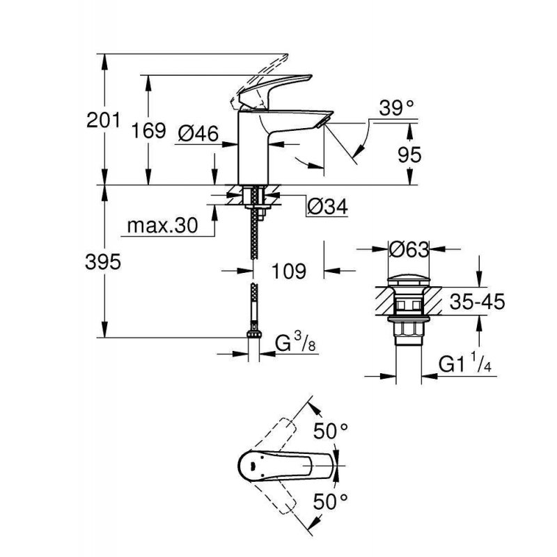 Смеситель для раковины Grohe Eurosmart 2021 S-size, 23922003