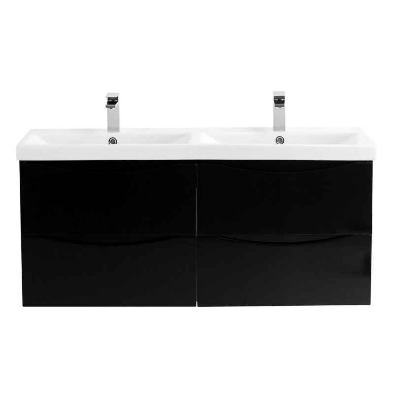 Тумба с раковиной на две чаши четырьмя ящиками подвесная BelBagno MARINO-CER 120 Bianco Lucido , раковина белая