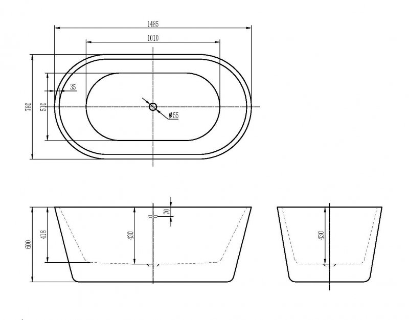 Акриловая ванна BELBAGNO BB306-1485