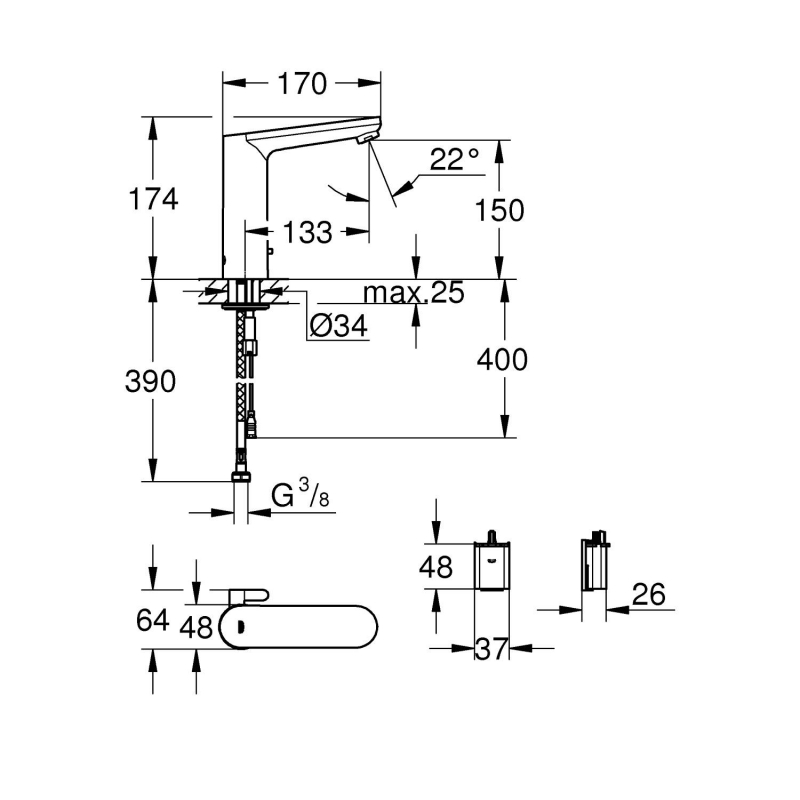 Смеситель для раковины Grohe Eurosmart Cosmopolitan электронный хром (36422000)