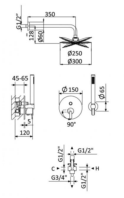 Встраиваемый душевой комплект CEZARES LEAF-DSIP-30-SS