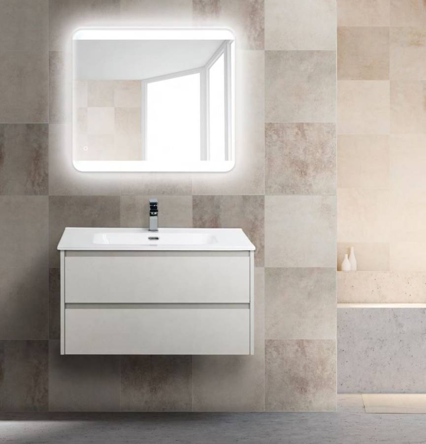 Тумба с раковиной подвесная BelBagno KRAFT 90 Cemento Grigio, раковина белая