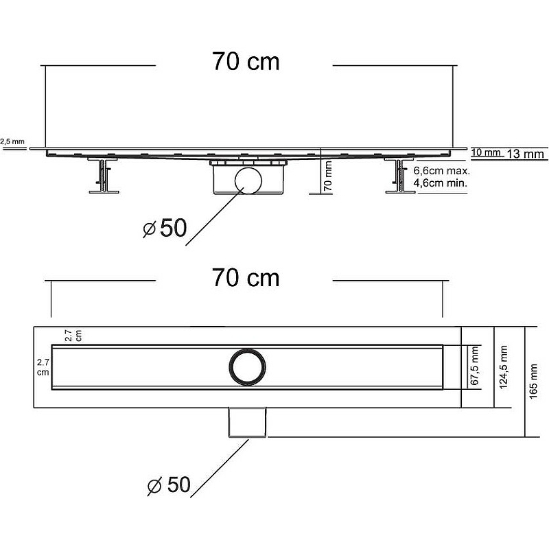 Душевой лоток SAY OPTIMA 601.70.P.PITI, 70 см, хром