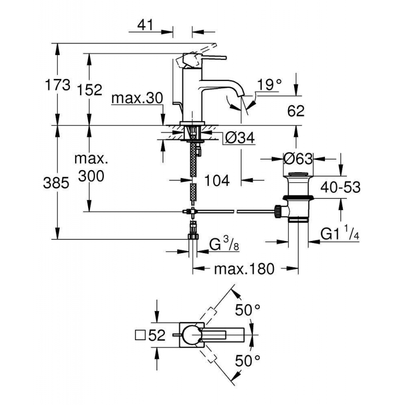 Смеситель однорычажный для раковины, GROHE Allure, M-Size, хром (32757000)