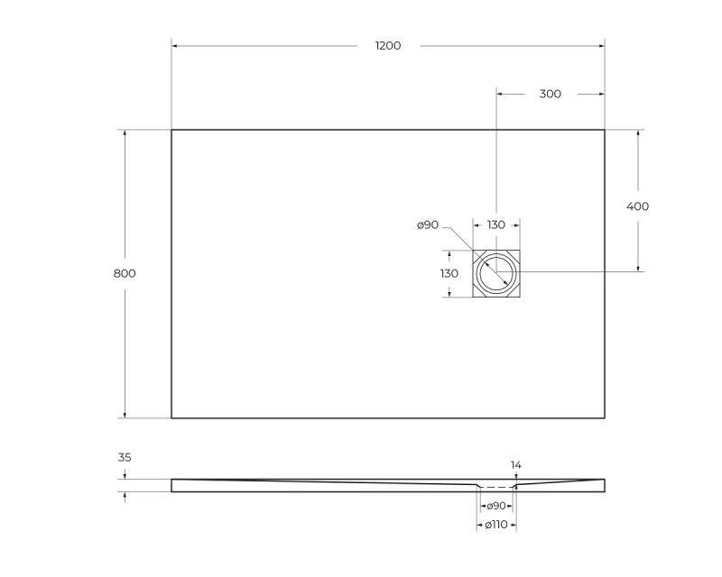 TRAY-MR-UNO-AH-180/80-35-W-CR Поддон из искусственного мрамора в комплекте с сифоном с декоративной накладкой (хром)